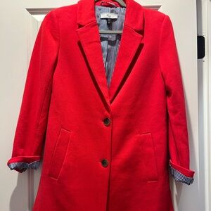 Red Women’s lightweight coat with beautiful blue and white lining